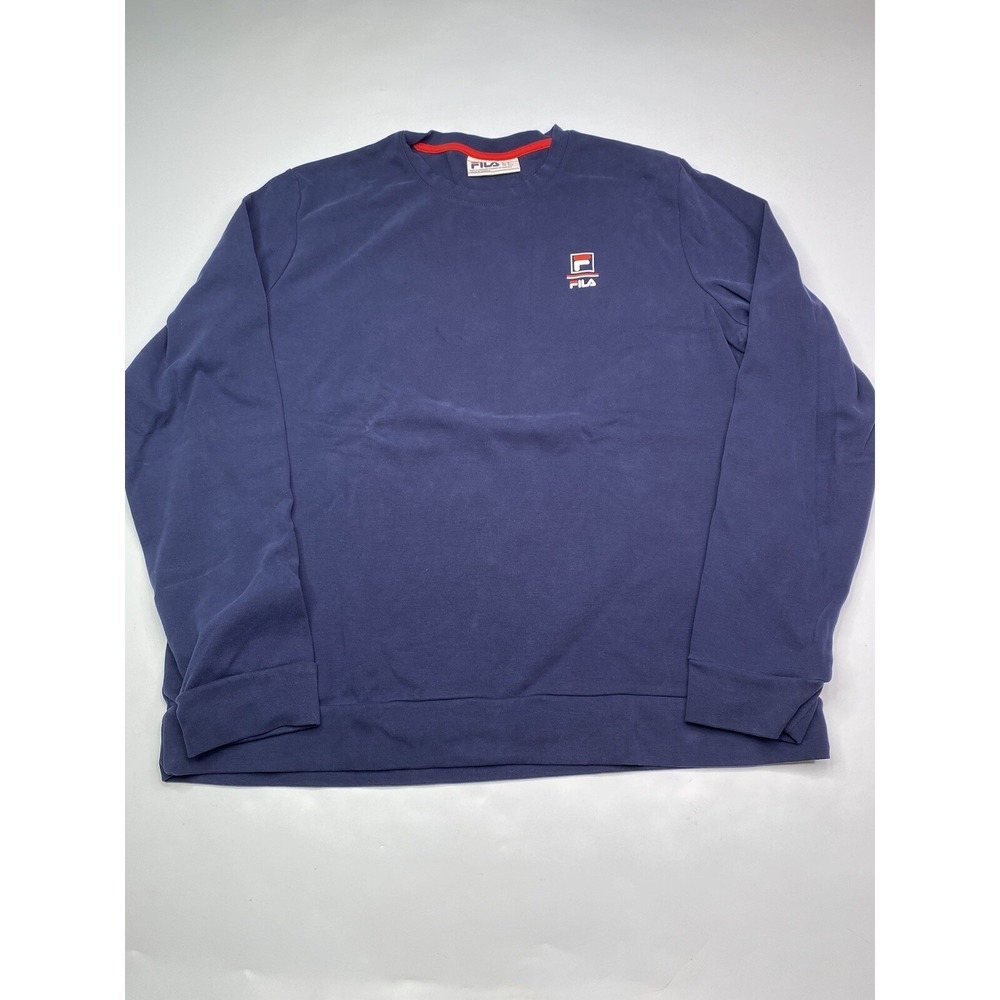 Fila Mens Navy Blue Crewneck Sweatshirt XL Long Sleeve Cotton Blend Logo Top